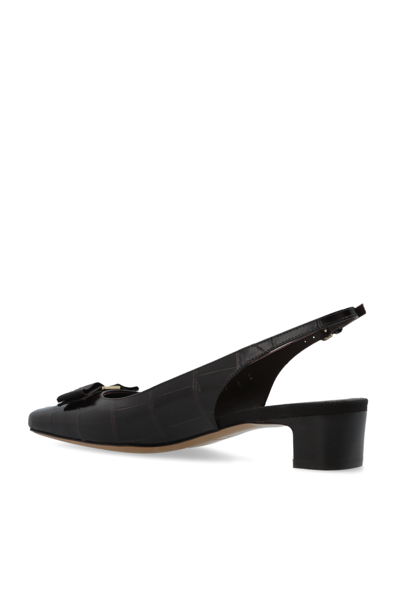 VIP【送料関税込】FERRAGAMO Heeled Shoes Rivada FERRAGAMO Rivada bow-embellished patent-leather slingback